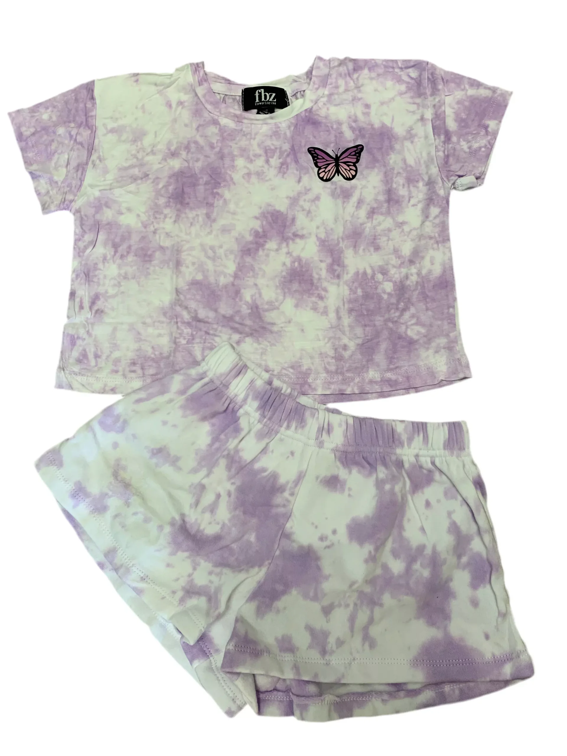 2Pc Purple Tie Dyed Butterfly Short Set
