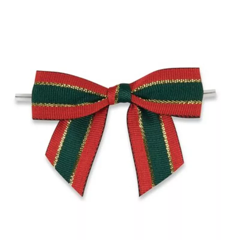 3 1/2 Pre-tied Red/Green Bow 5/pkg