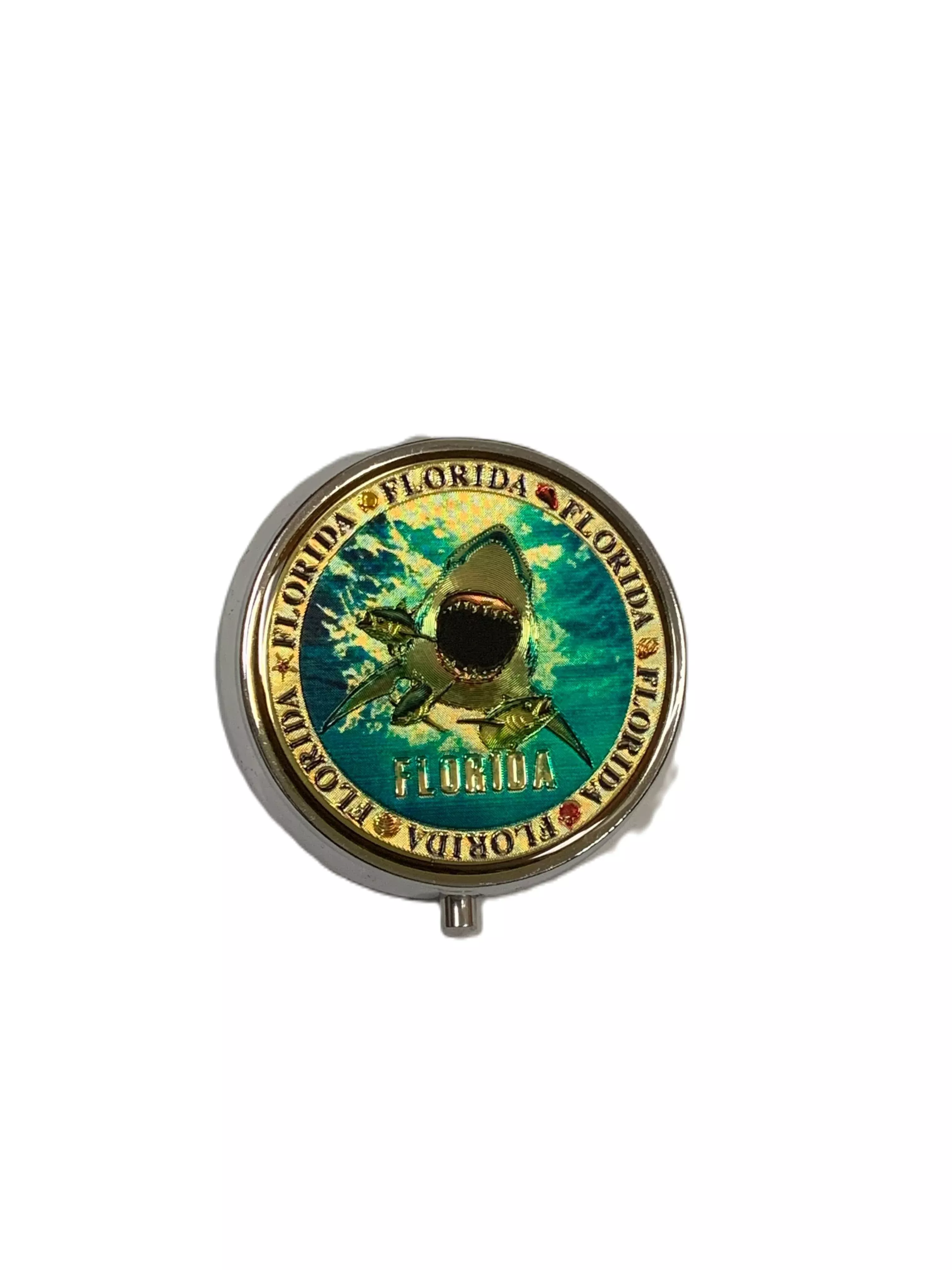 Florida Shark Round Pill Case w/ Mirror