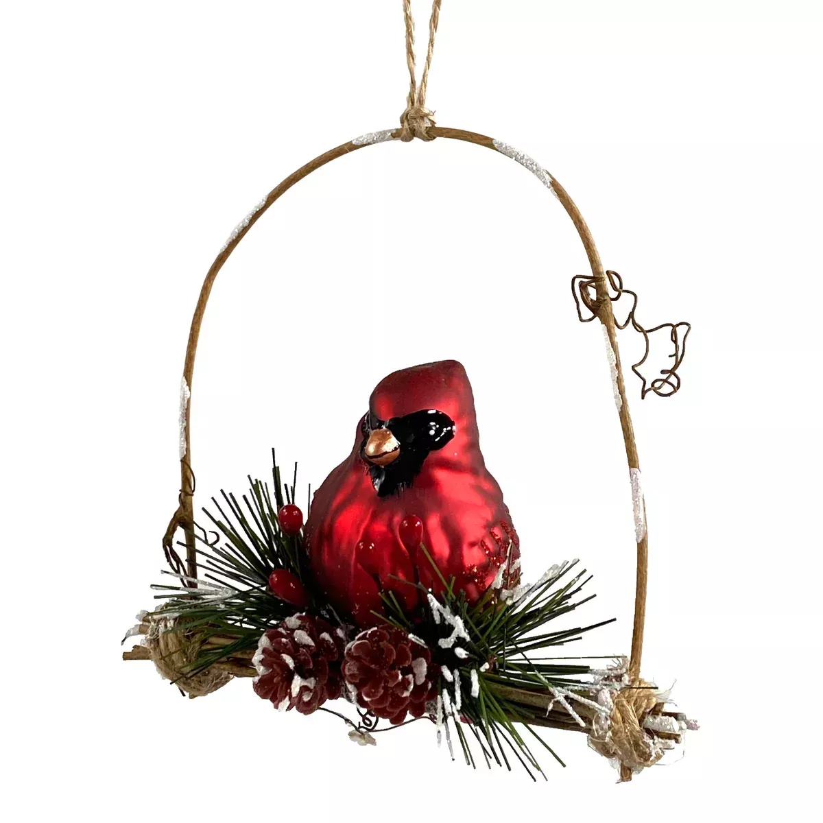Glass Cardinal In Pine Branch Arch
