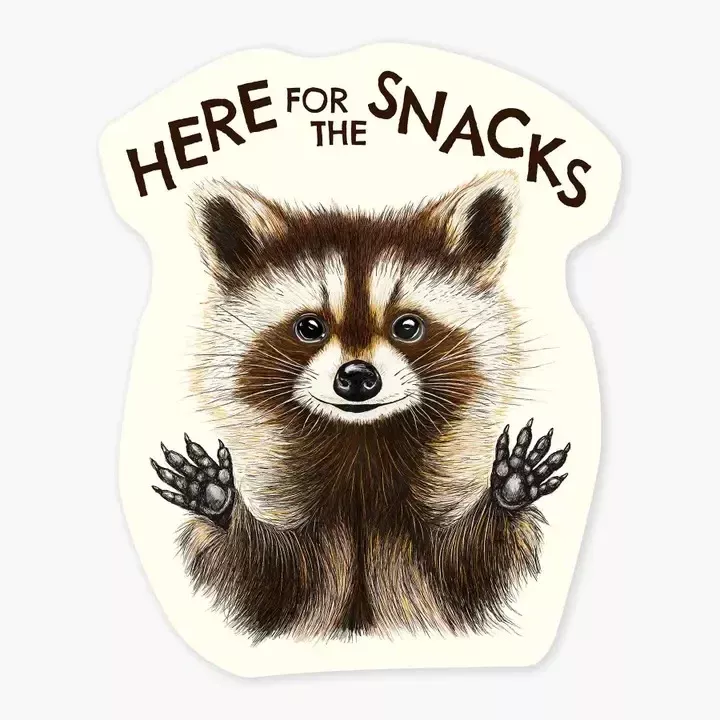 Here For The Snacks Raccoon Sticker