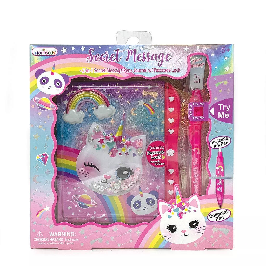 Hot Focus Caticorn Secret Message Journal and Pen Set