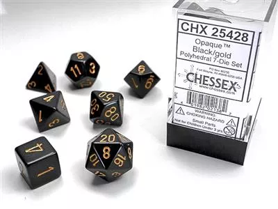 Opaque Polyhedral Black/Gold Dice Set (7) CHX25428