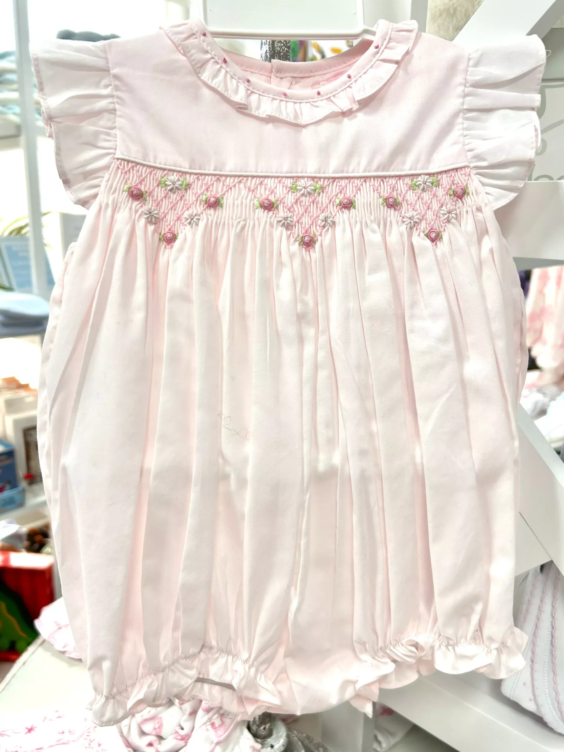 Petit Ami Pale Pink Smocked Bubble