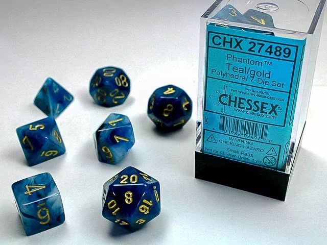 Phantom Polyhedral Teal/Gold Dice Set (7) CHX27489