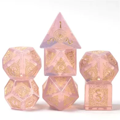 Pink Opalite Stone RPG Dice Set