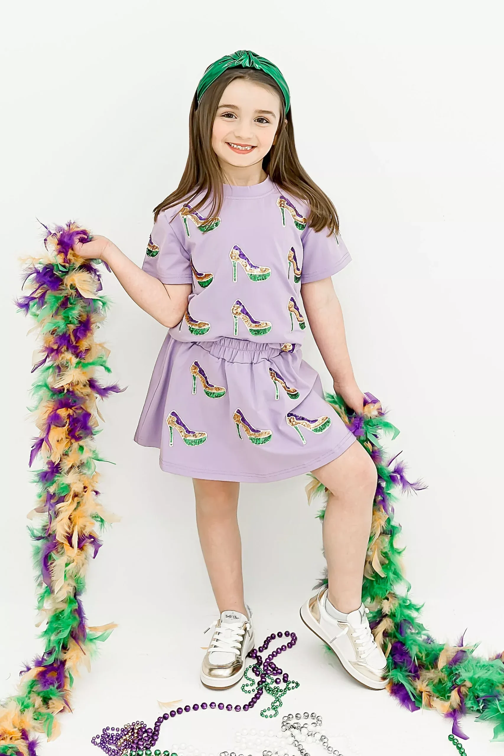 Purple Sequin Heels 2Pc Short Set