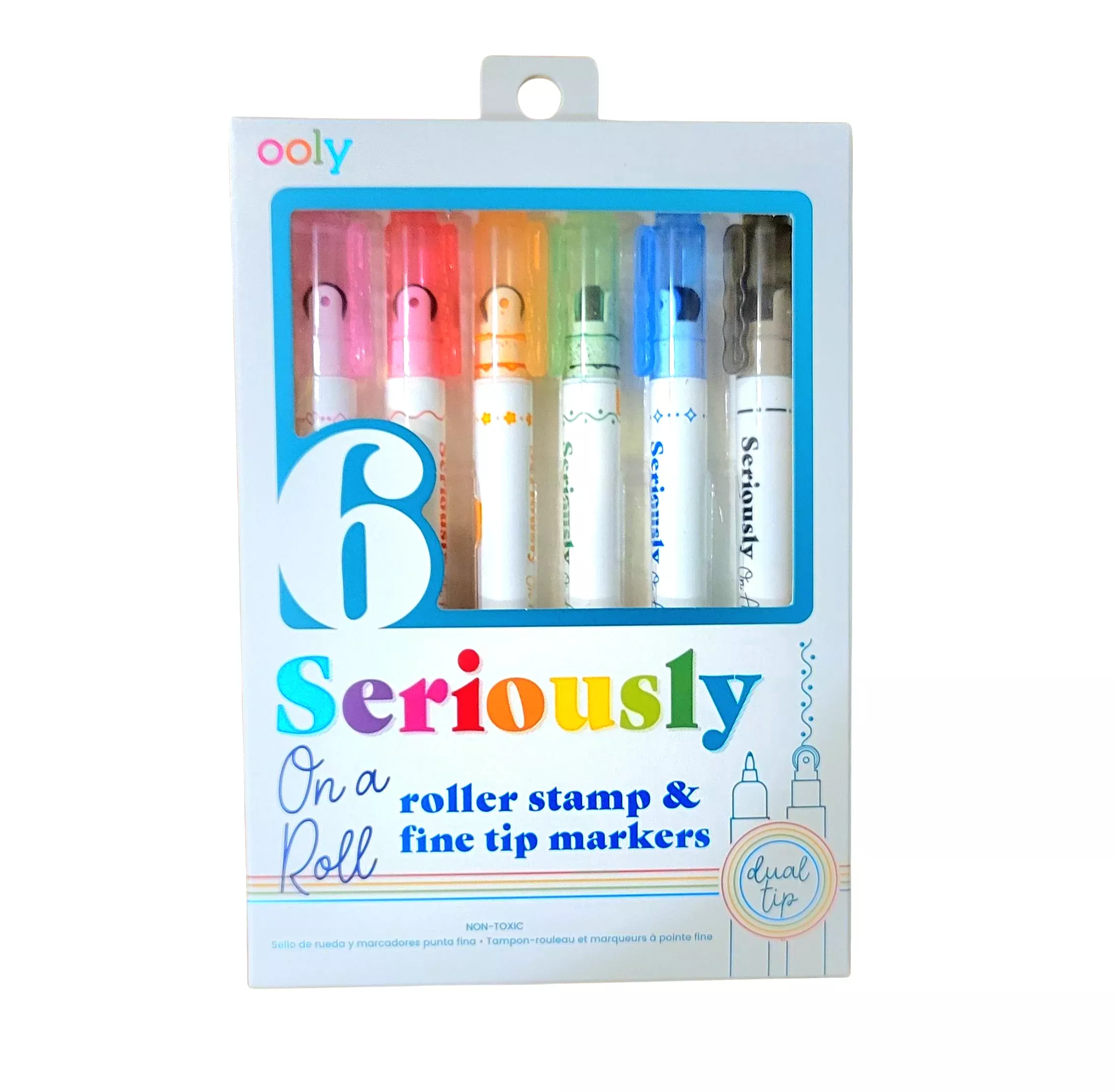Seriously On A Roll Roller Stamp & Fine Tip Dual Tip Markers Set Of 6
