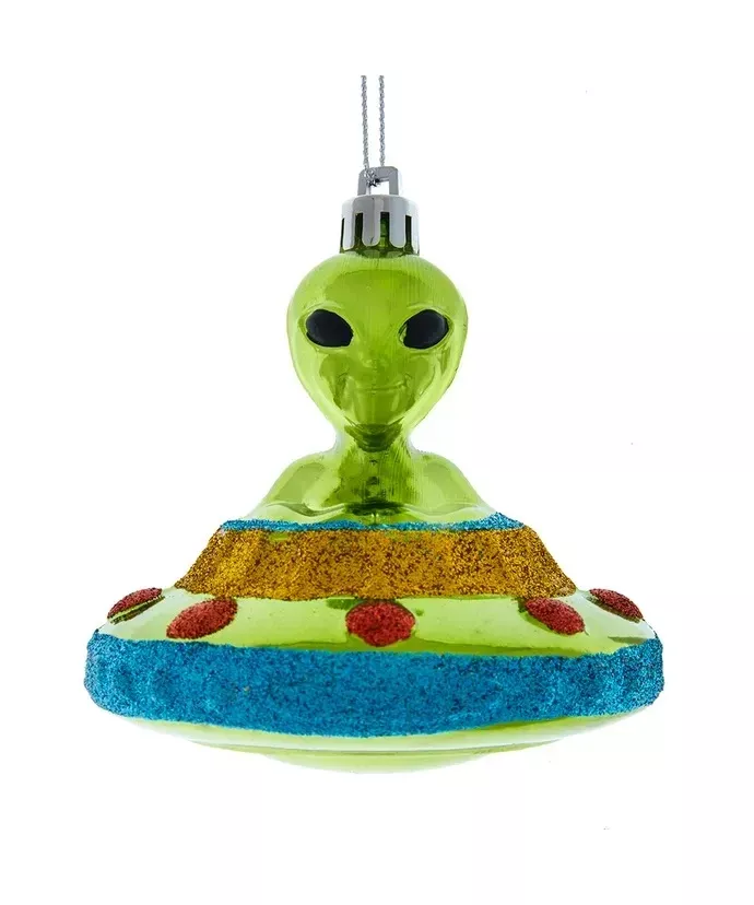 Shatterproof Alien With UFO Ornament 3.5"