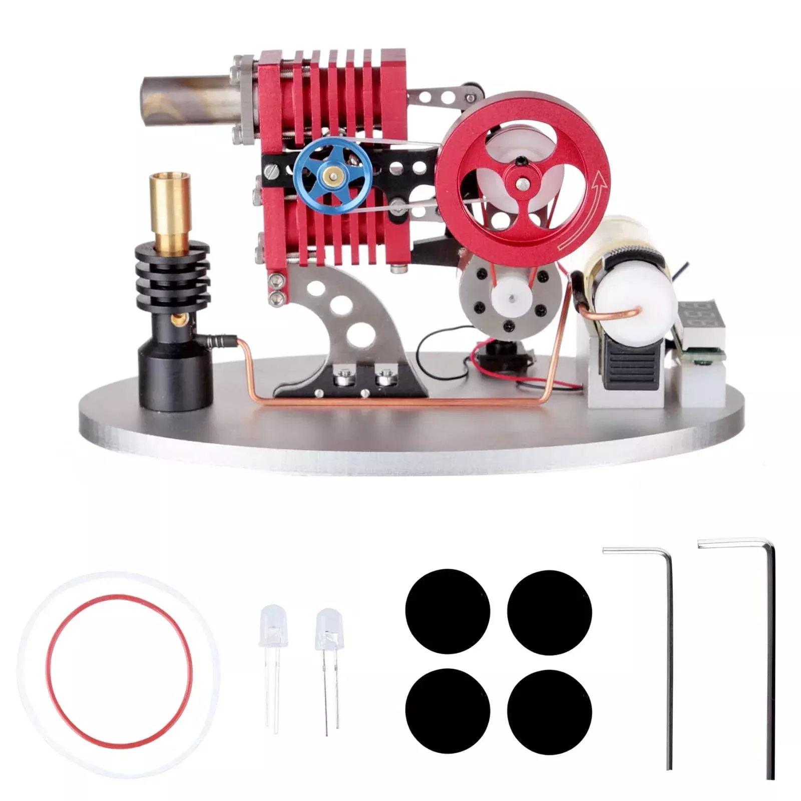 α Type Double Cylinder Butane Stirling Engine LED Generator Model with Double Piston Rocker Arm Linkage